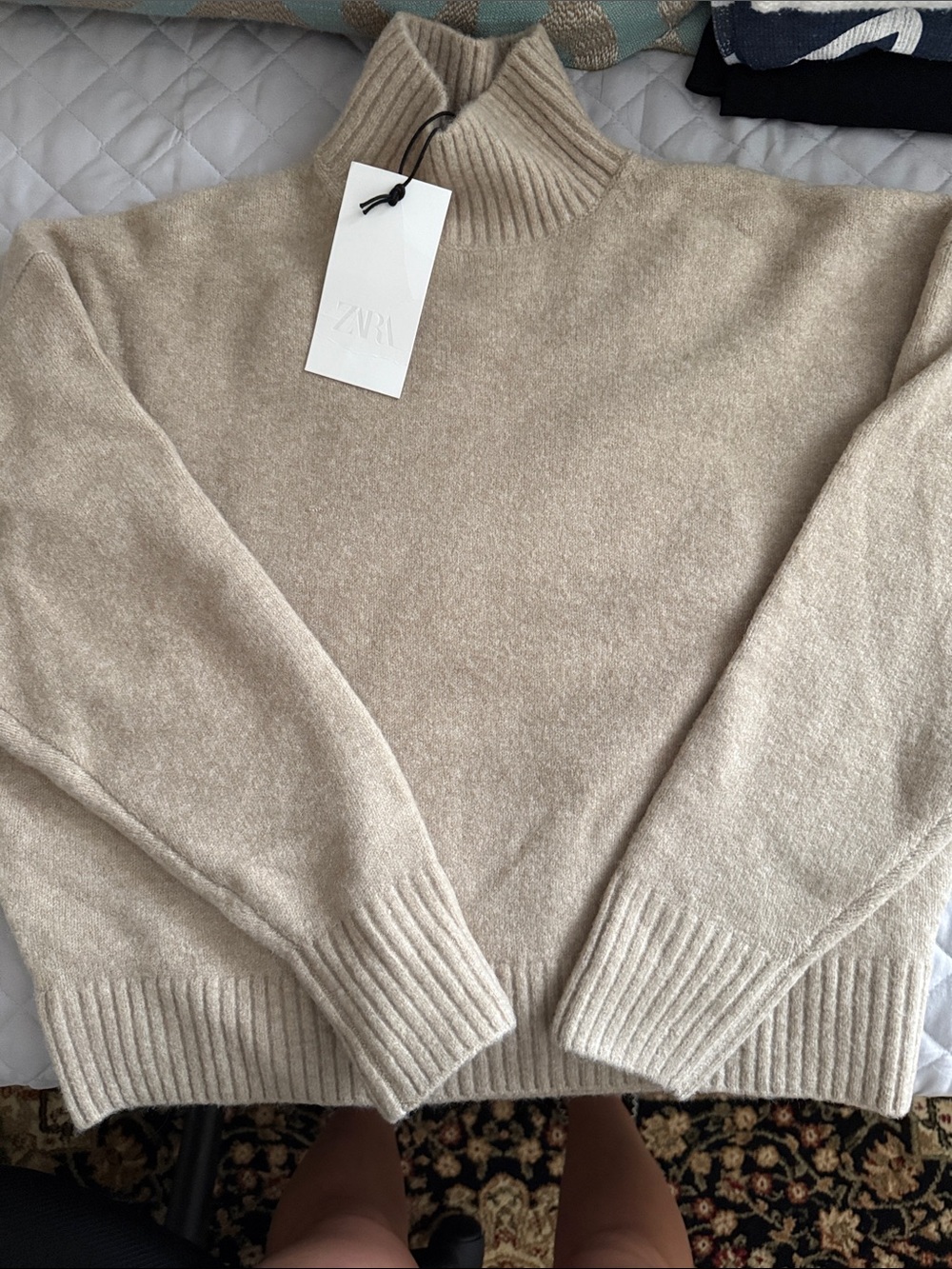 Zara Cream Ribbed Funnel Turtleneck Sweater